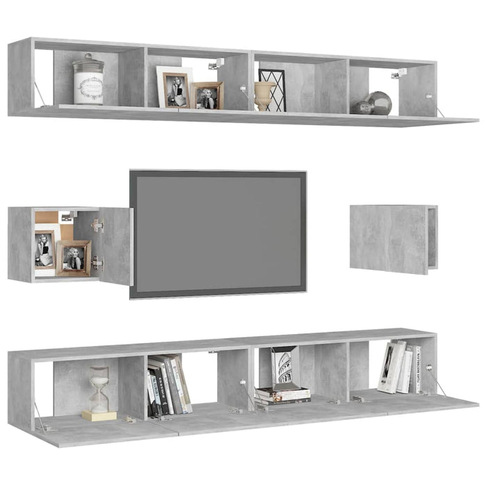 Set de dulapuri TV, 6 piese, gri beton, lemn prelucrat - WALTI WALTI