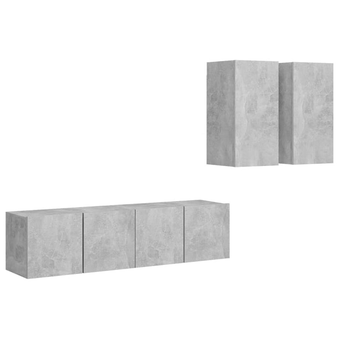 Set de dulapuri TV, 4 piese, gri beton, lemn prelucrat - WALTI WALTI