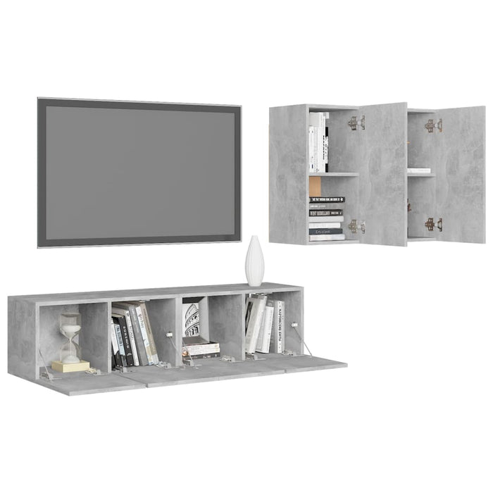 Set de dulapuri TV, 4 piese, gri beton, lemn prelucrat - WALTI WALTI
