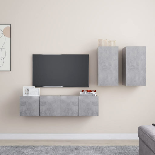 Set de dulapuri TV, 4 piese, gri beton, lemn prelucrat - WALTI WALTI