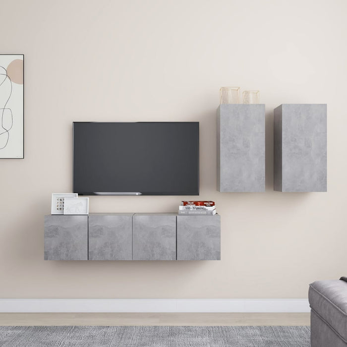 Set de dulapuri TV, 4 piese, gri beton, lemn prelucrat - WALTI WALTI