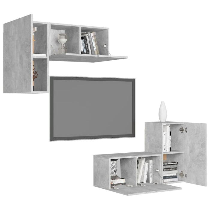 Set de dulapuri TV, 4 piese, gri beton, lemn prelucrat - WALTI WALTI