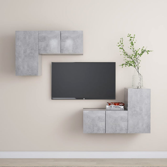 Set de dulapuri TV, 4 piese, gri beton, lemn prelucrat - WALTI WALTI