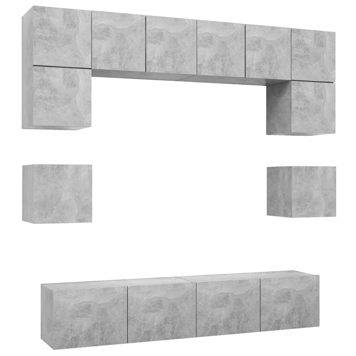 Set de dulapuri TV, 8 piese, gri beton, lemn prelucrat WALTI