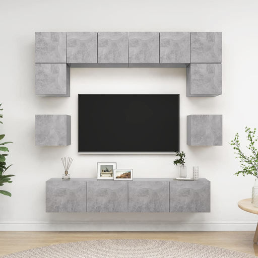 Set de dulapuri TV, 8 piese, gri beton, lemn prelucrat - WALTI WALTI