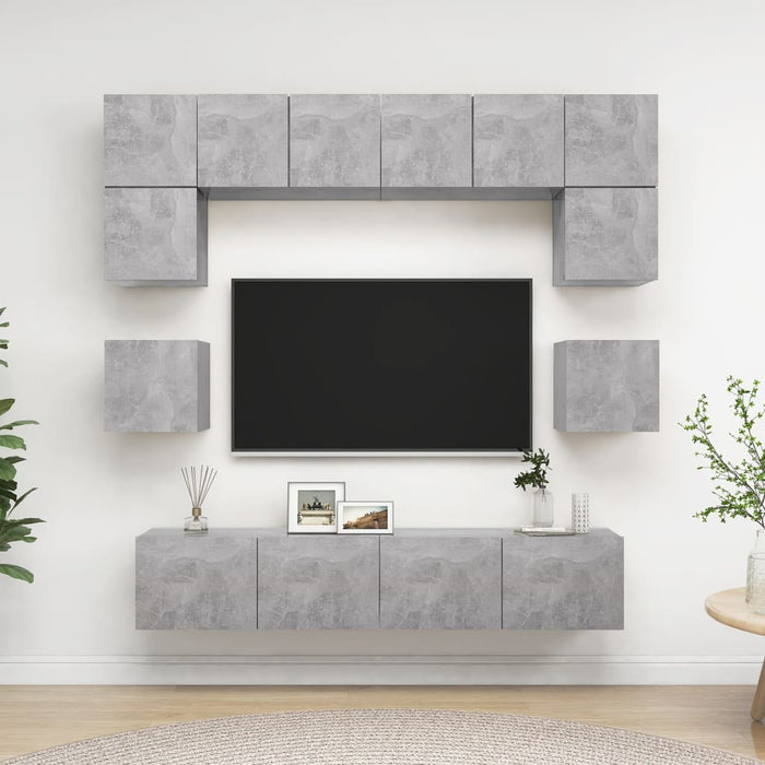 Set de dulapuri TV, 8 piese, gri beton, lemn prelucrat WALTI