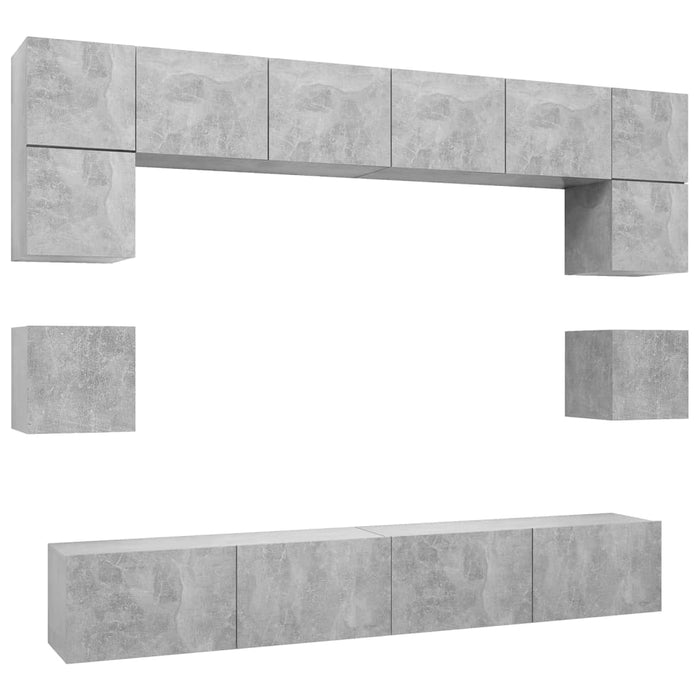 Set de dulapuri TV, 8 piese, gri beton, lemn prelucrat - WALTI WALTI