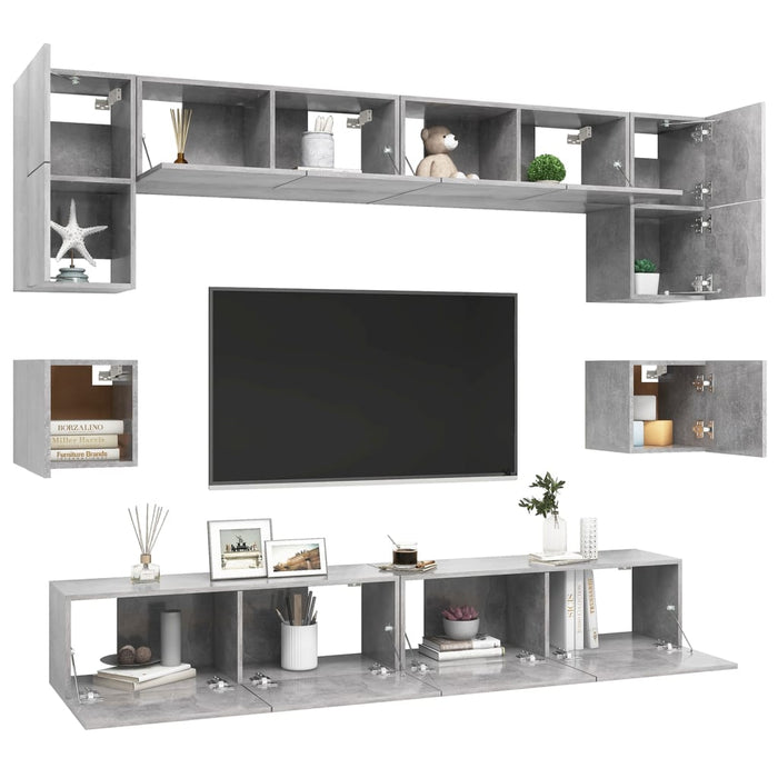 Set de dulapuri TV, 8 piese, gri beton, lemn prelucrat - WALTI WALTI