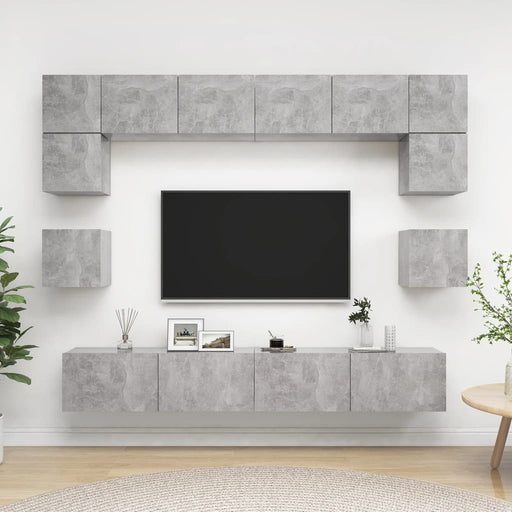 Set de dulapuri TV, 8 piese, gri beton, lemn prelucrat - WALTI WALTI