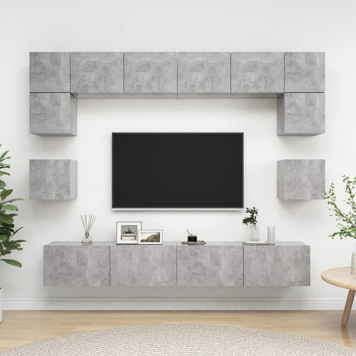 Set de dulapuri TV, 8 piese, gri beton, lemn prelucrat - WALTI WALTI