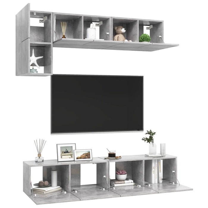 Set de dulapuri TV, 5 piese, gri beton, lemn prelucrat - WALTI WALTI