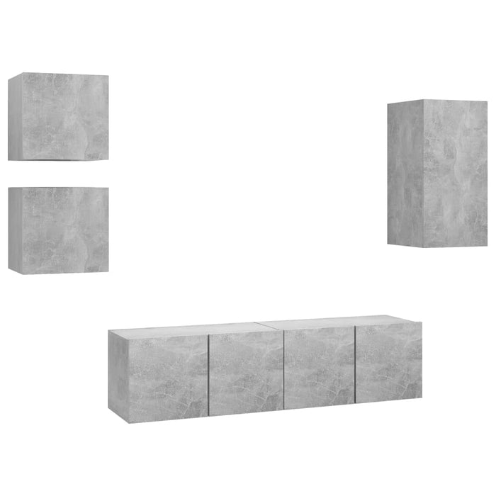 Set de dulapuri TV, 5 piese, gri beton, lemn prelucrat - WALTI WALTI