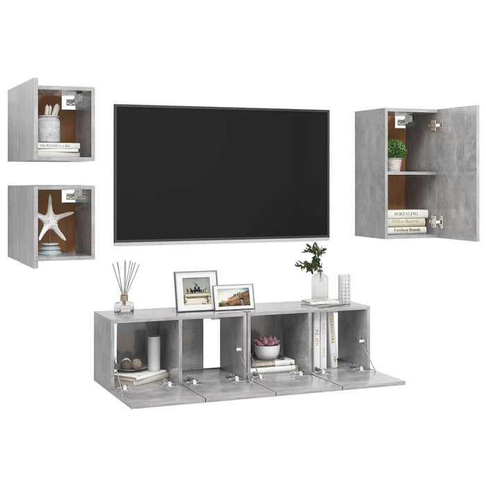 Set de dulapuri TV, 5 piese, gri beton, lemn prelucrat - WALTI WALTI