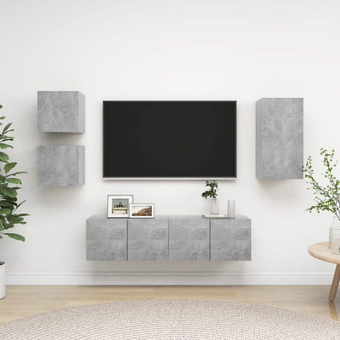 Set de dulapuri TV, 5 piese, gri beton, lemn prelucrat - WALTI WALTI