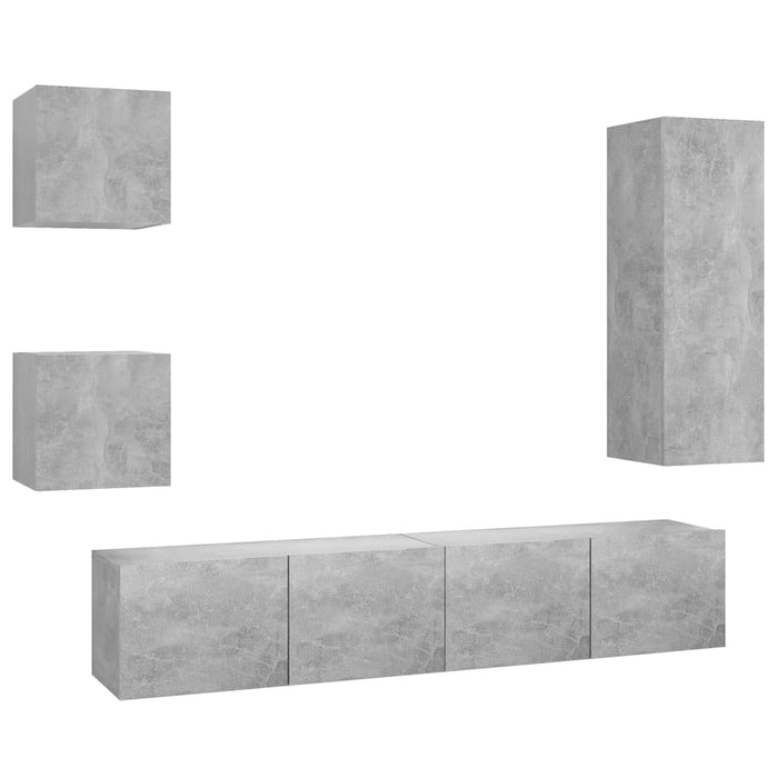 Set de dulapuri TV, 5 piese, gri beton, lemn prelucrat - WALTI WALTI