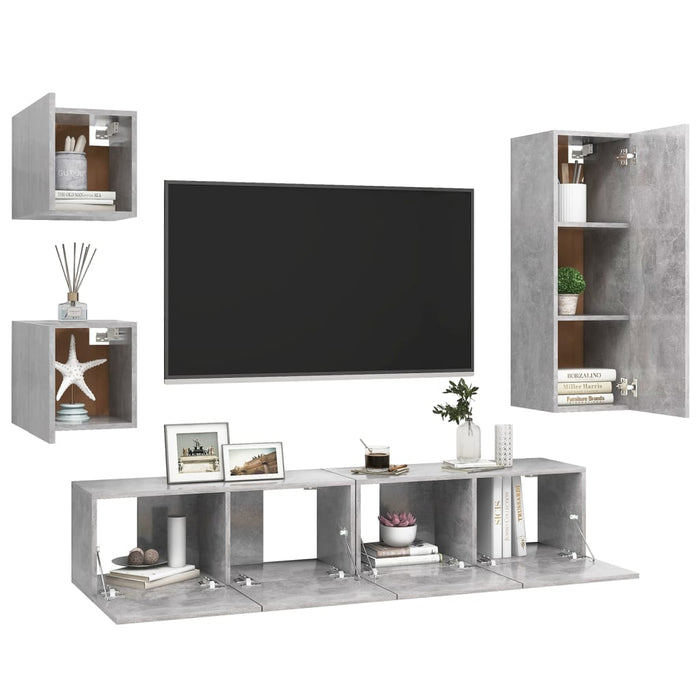 Set de dulapuri TV, 5 piese, gri beton, lemn prelucrat - WALTI WALTI