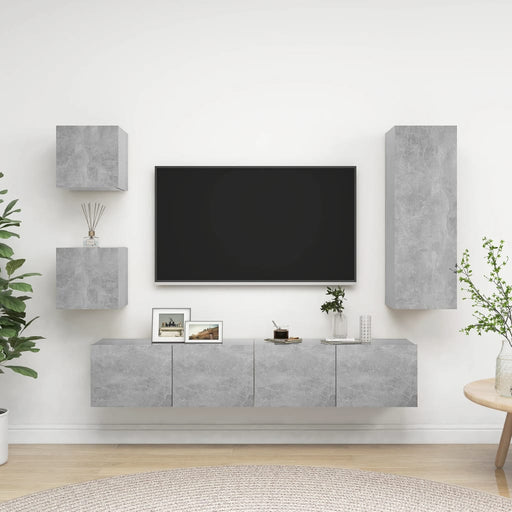 Set de dulapuri TV, 5 piese, gri beton, lemn prelucrat - WALTI WALTI