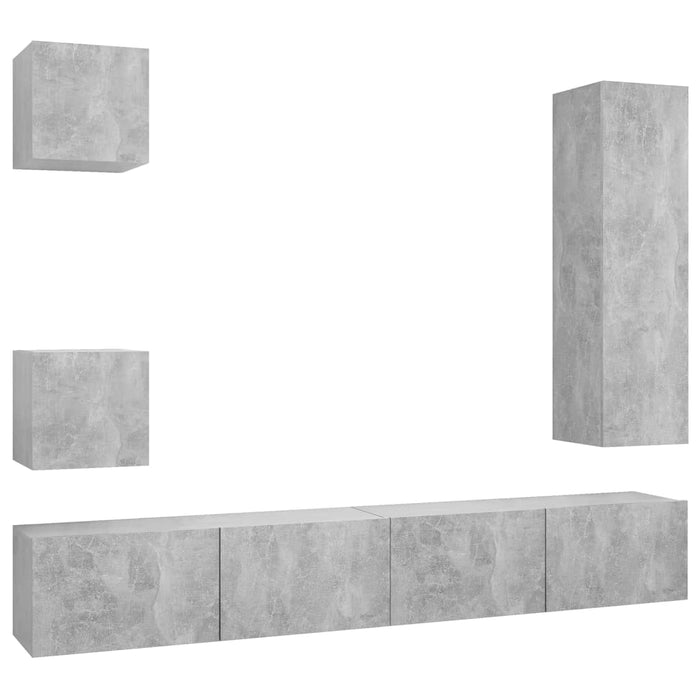 Set de dulapuri TV, 5 piese, gri beton, lemn prelucrat - WALTI WALTI