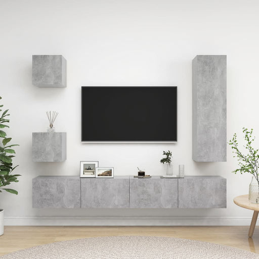 Set de dulapuri TV, 5 piese, gri beton, lemn prelucrat - WALTI WALTI