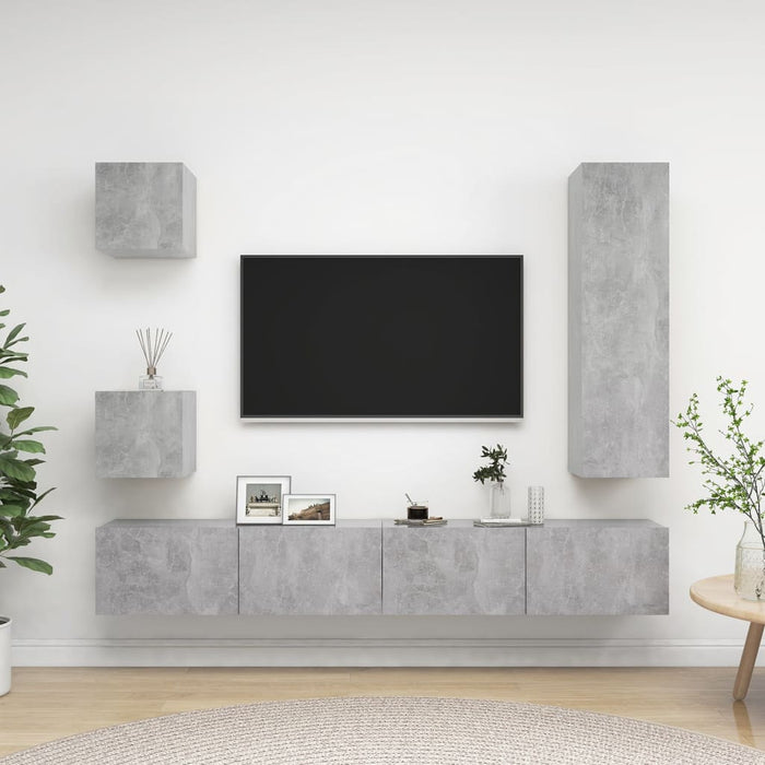 Set de dulapuri TV, 5 piese, gri beton, lemn prelucrat - WALTI WALTI