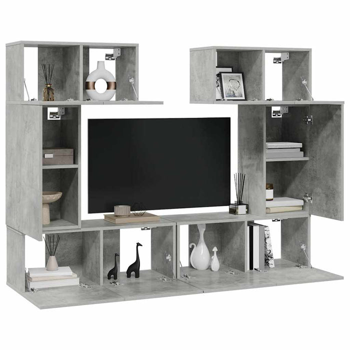 Set de dulapuri TV, 6 piese, gri beton, lemn prelucrat - WALTI WALTI
