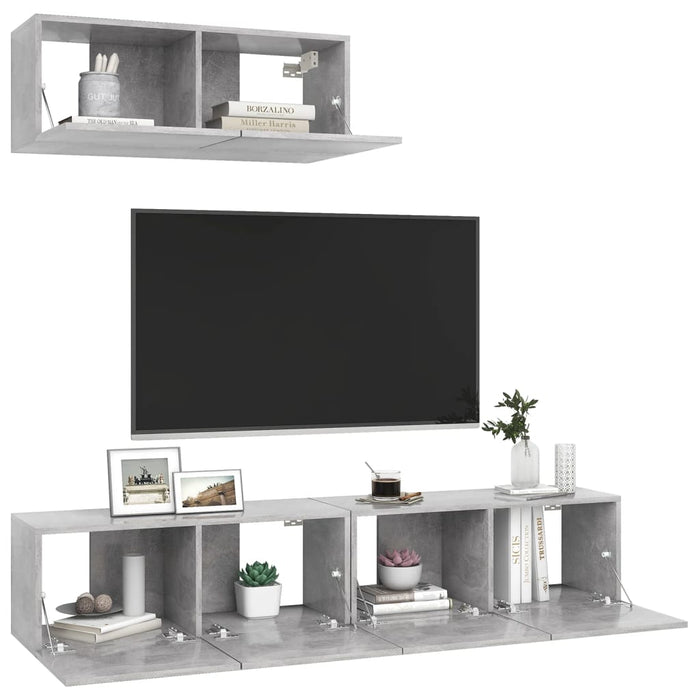 Set de dulapuri TV, 3 piese, gri beton, lemn prelucrat WALTI