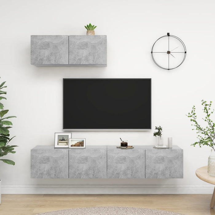 Set de dulapuri TV, 3 piese, gri beton, lemn prelucrat WALTI