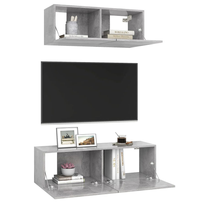 Set de dulapuri TV, 2 piese, gri beton, lemn prelucrat - WALTI WALTI
