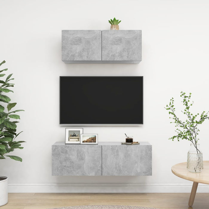 Set de dulapuri TV, 2 piese, gri beton, lemn prelucrat - WALTI WALTI