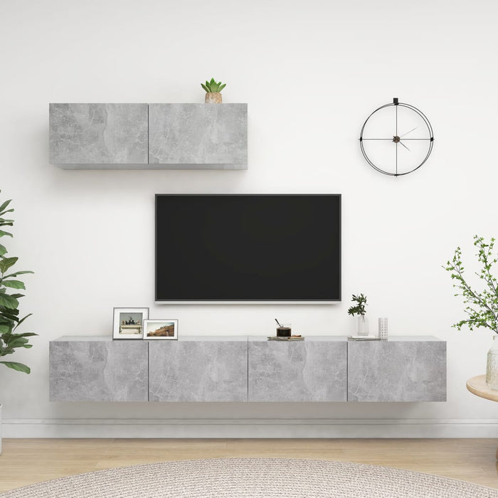 Set de dulapuri TV, 3 piese, gri beton, lemn prelucrat WALTI