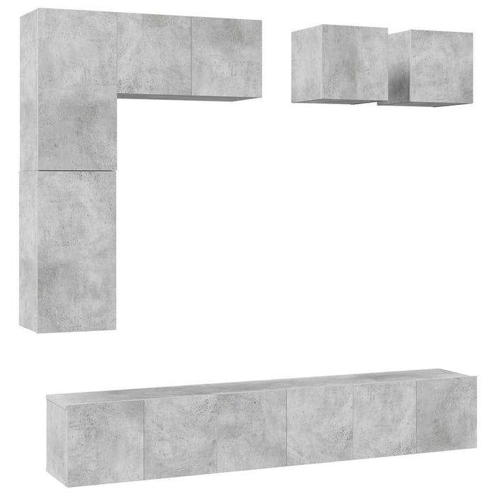 Set de dulapuri TV, 8 piese, gri beton, lemn prelucrat WALTI