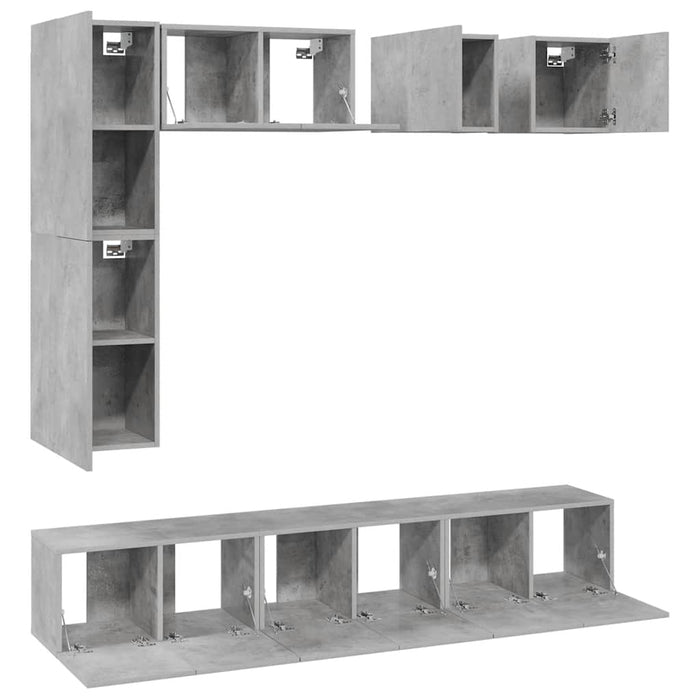 Set de dulapuri TV, 8 piese, gri beton, lemn prelucrat WALTI