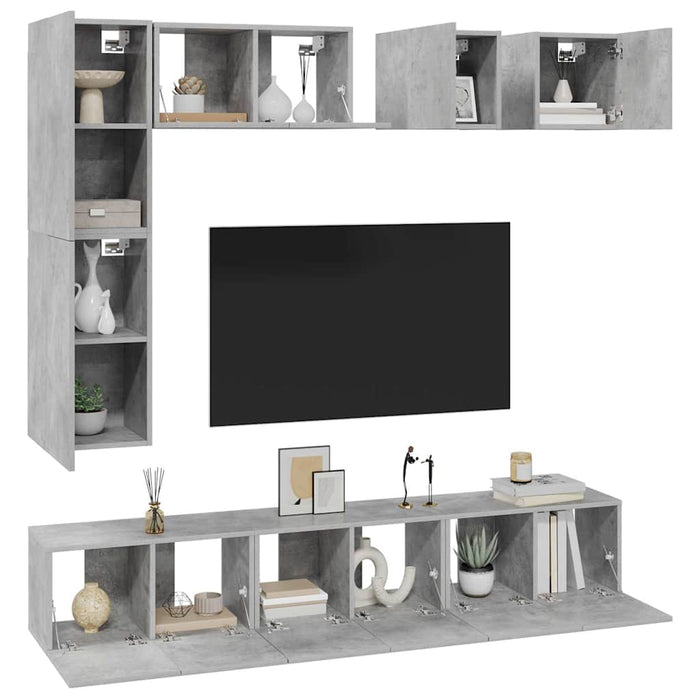 Set de dulapuri TV, 8 piese, gri beton, lemn prelucrat WALTI