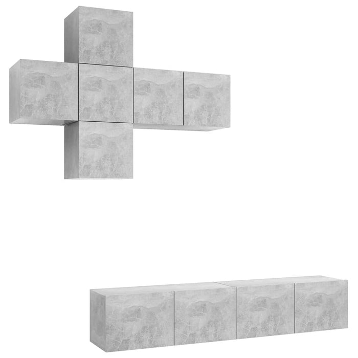 Set de dulapuri TV, 7 piese, gri beton, lemn prelucrat WALTI