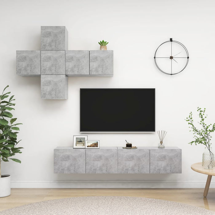 Set de dulapuri TV, 7 piese, gri beton, lemn prelucrat WALTI