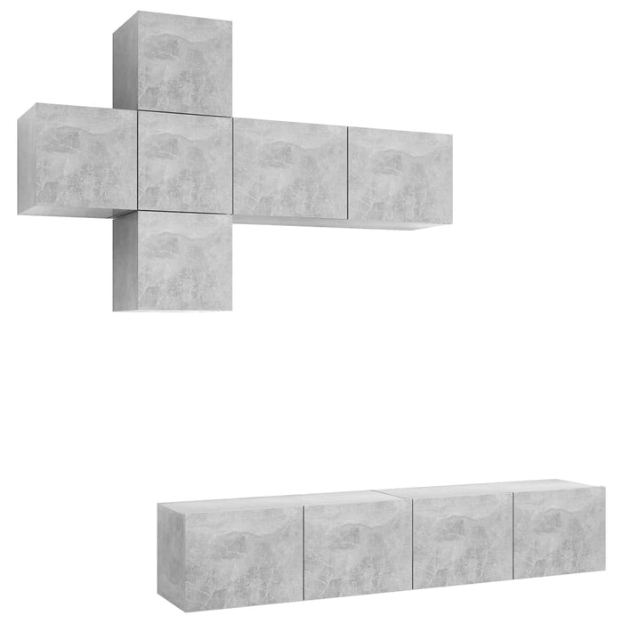 Set de dulapuri TV, 7 piese, gri beton, lemn prelucrat - WALTI WALTI