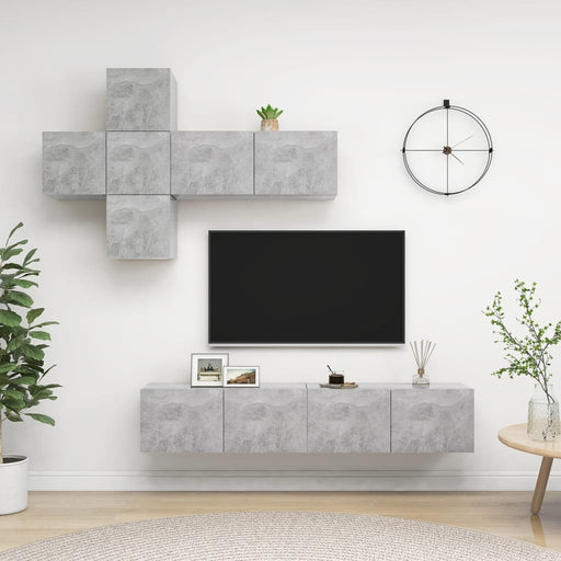 Set de dulapuri TV, 7 piese, gri beton, lemn prelucrat - WALTI WALTI