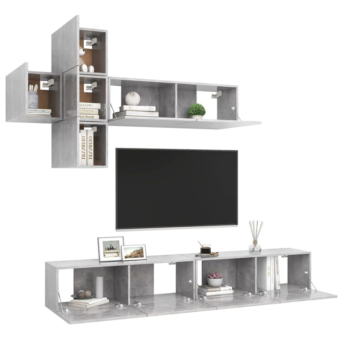 Set de dulapuri TV, 7 piese, gri beton, lemn prelucrat - WALTI WALTI