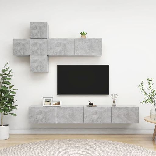Set de dulapuri TV, 7 piese, gri beton, lemn prelucrat - WALTI WALTI