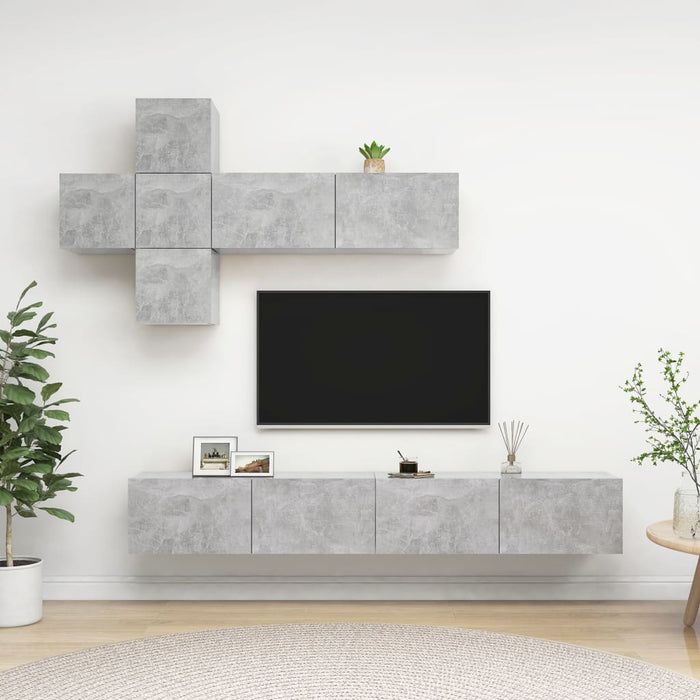 Set de dulapuri TV, 7 piese, gri beton, lemn prelucrat - WALTI WALTI