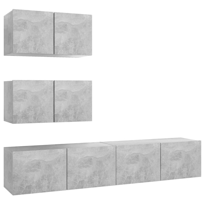Set de dulapuri TV, 4 piese, gri beton, lemn prelucrat WALTI
