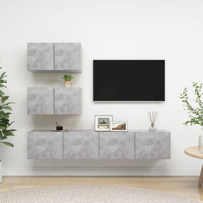 Set de dulapuri TV, 4 piese, gri beton, lemn prelucrat WALTI