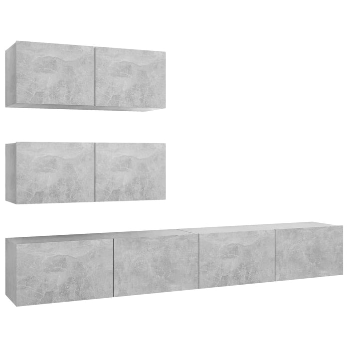 Set de dulapuri TV, 4 piese, gri beton, lemn prelucrat WALTI