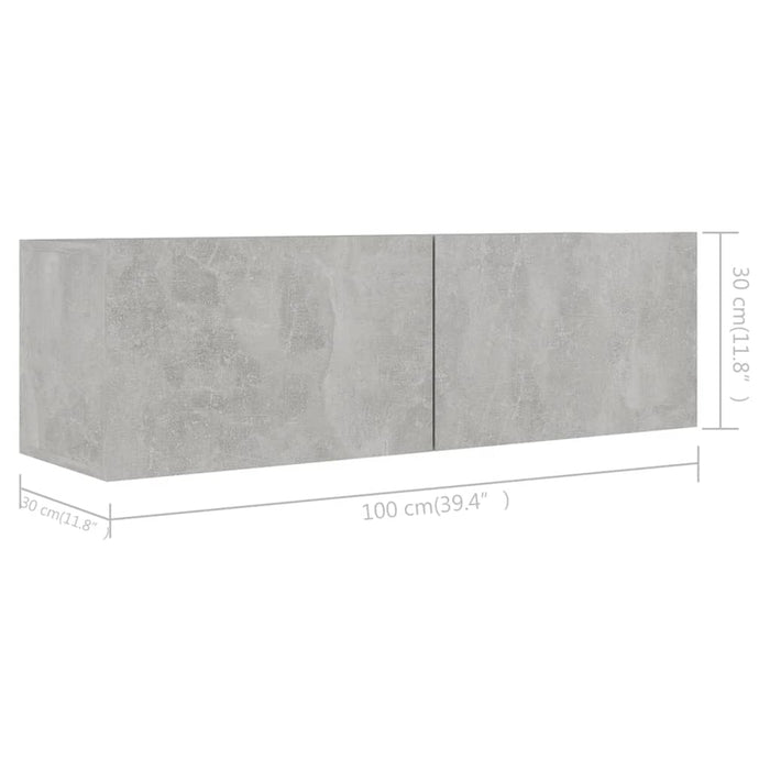 Set de dulapuri TV, 4 piese, gri beton, lemn prelucrat WALTI