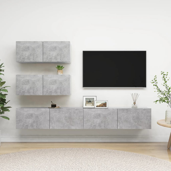 Set de dulapuri TV, 4 piese, gri beton, lemn prelucrat WALTI