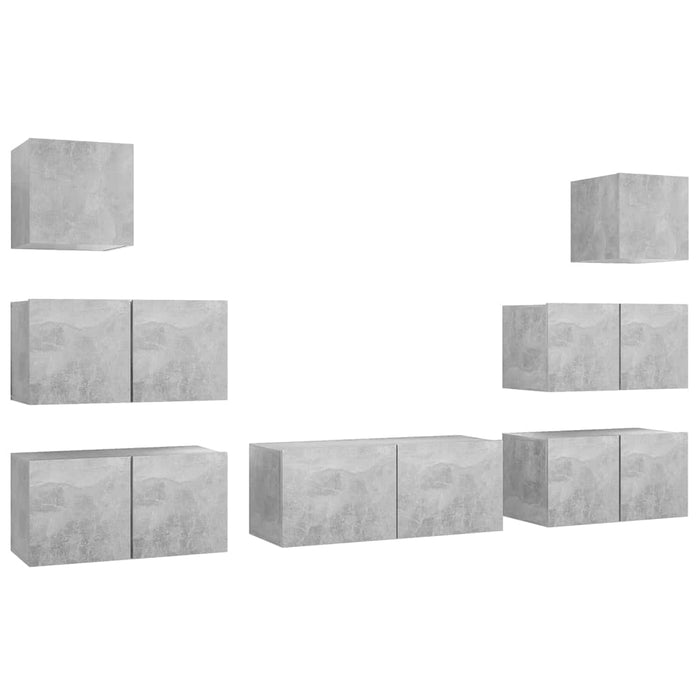 Set de dulapuri TV, 7 piese, gri beton, lemn prelucrat - WALTI WALTI