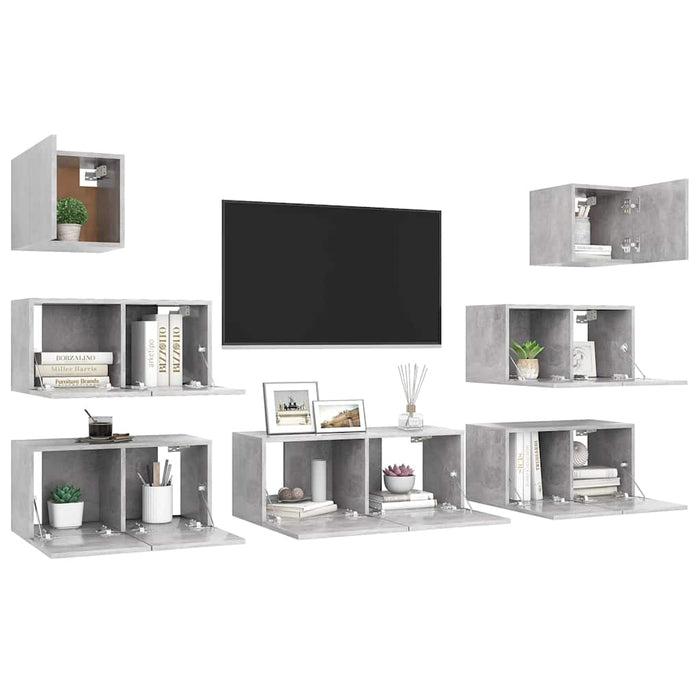 Set de dulapuri TV, 7 piese, gri beton, lemn prelucrat - WALTI WALTI