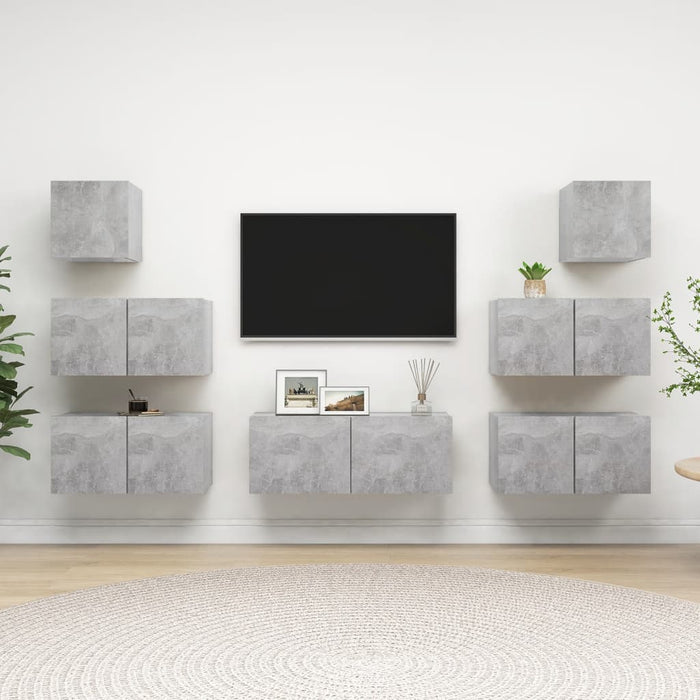 Set de dulapuri TV, 7 piese, gri beton, lemn prelucrat - WALTI WALTI