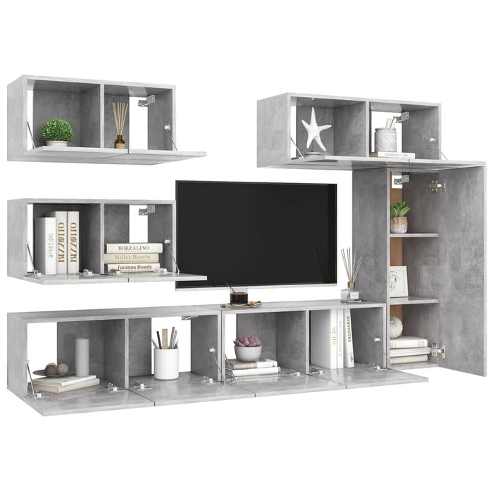 Set de dulapuri TV, 6 piese, gri beton, lemn prelucrat - WALTI WALTI