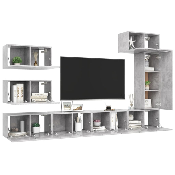 Set de dulapuri TV, 8 piese, gri beton, lemn prelucrat - WALTI WALTI